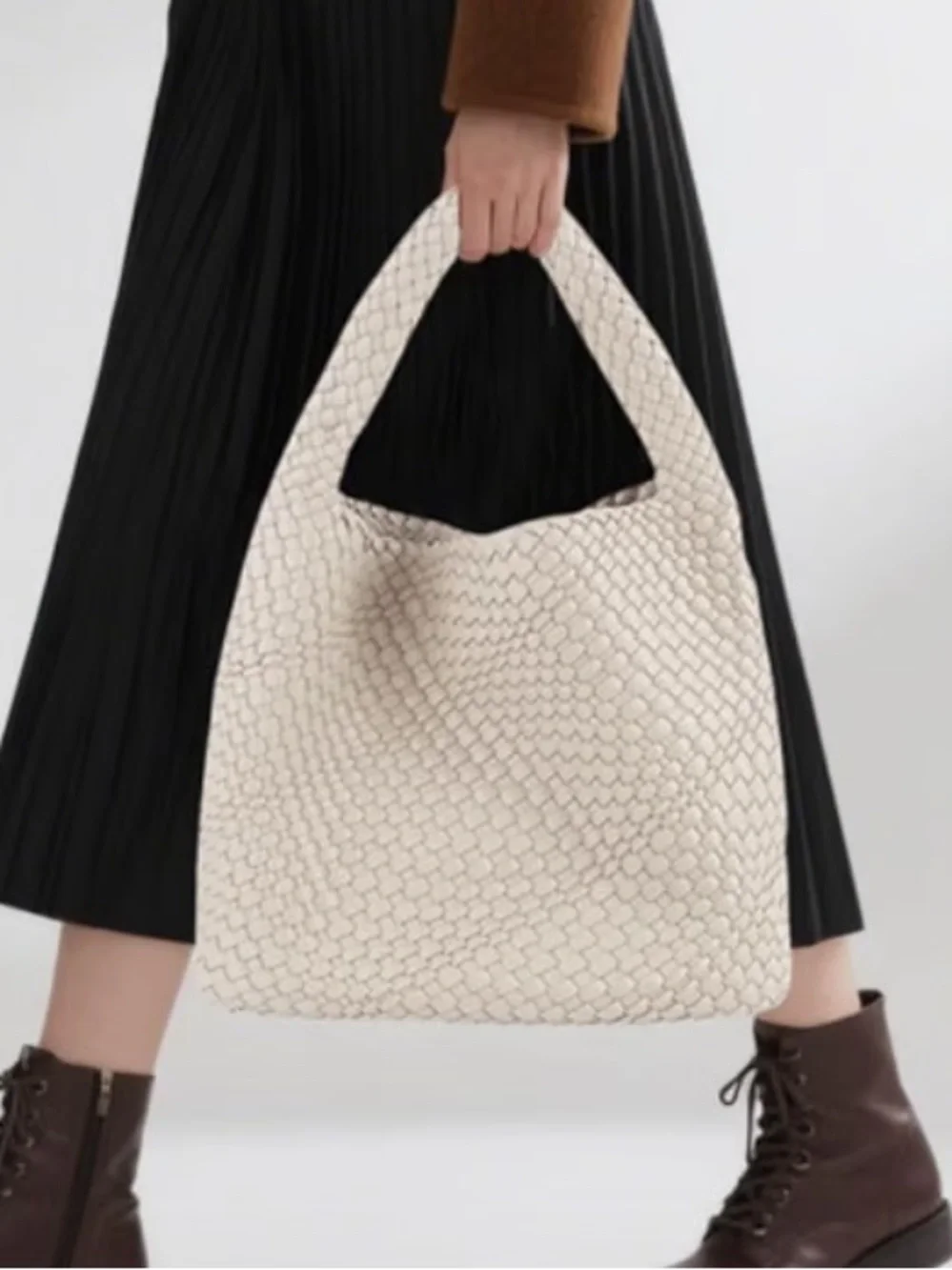 Woven Hobo Tote Bag - Cream